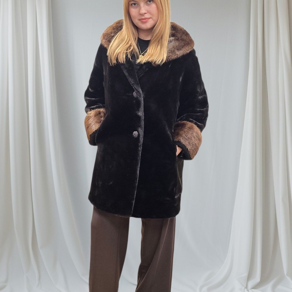 Elegant Black Faux Fur Coat